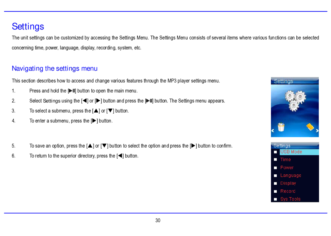 Nextar MA794 manual Settings, Navigating the settings menu 