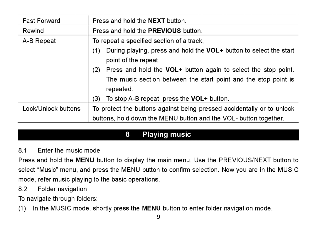 Nextar MA797 manual Playing music 