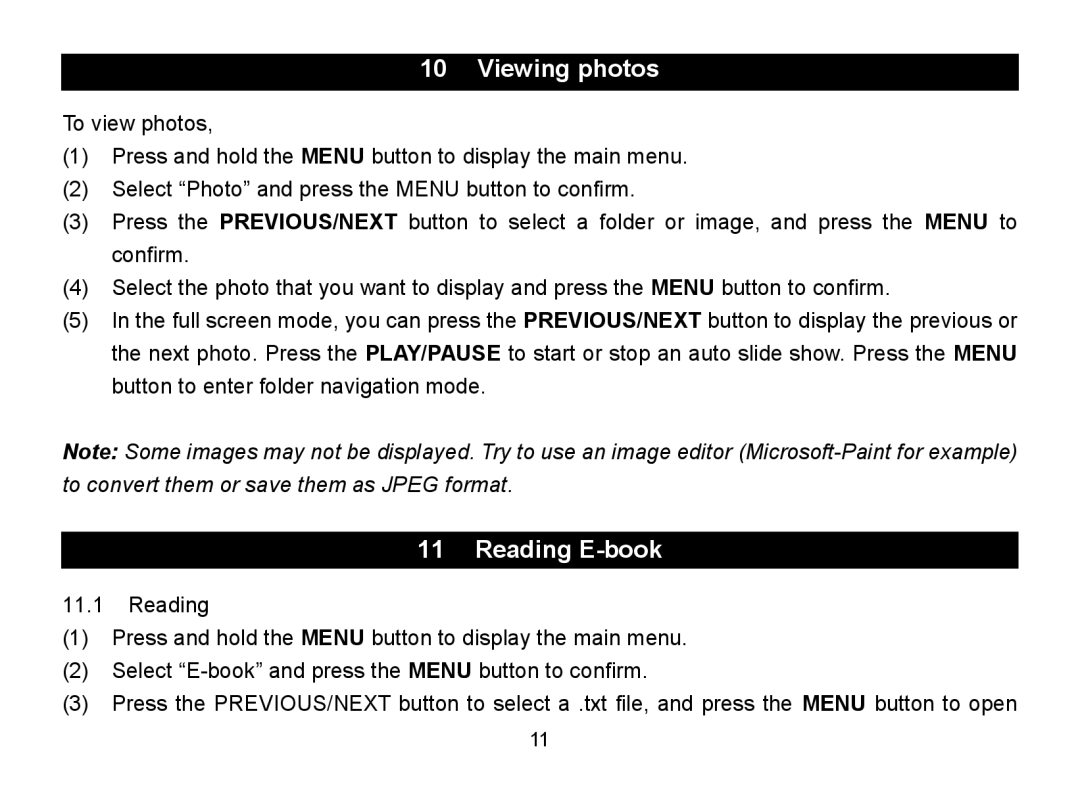 Nextar MA797 manual Viewing photos, Reading E-book 