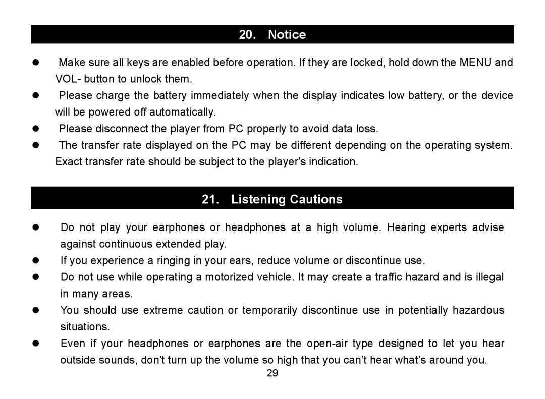 Nextar MA797 manual Listening Cautions 