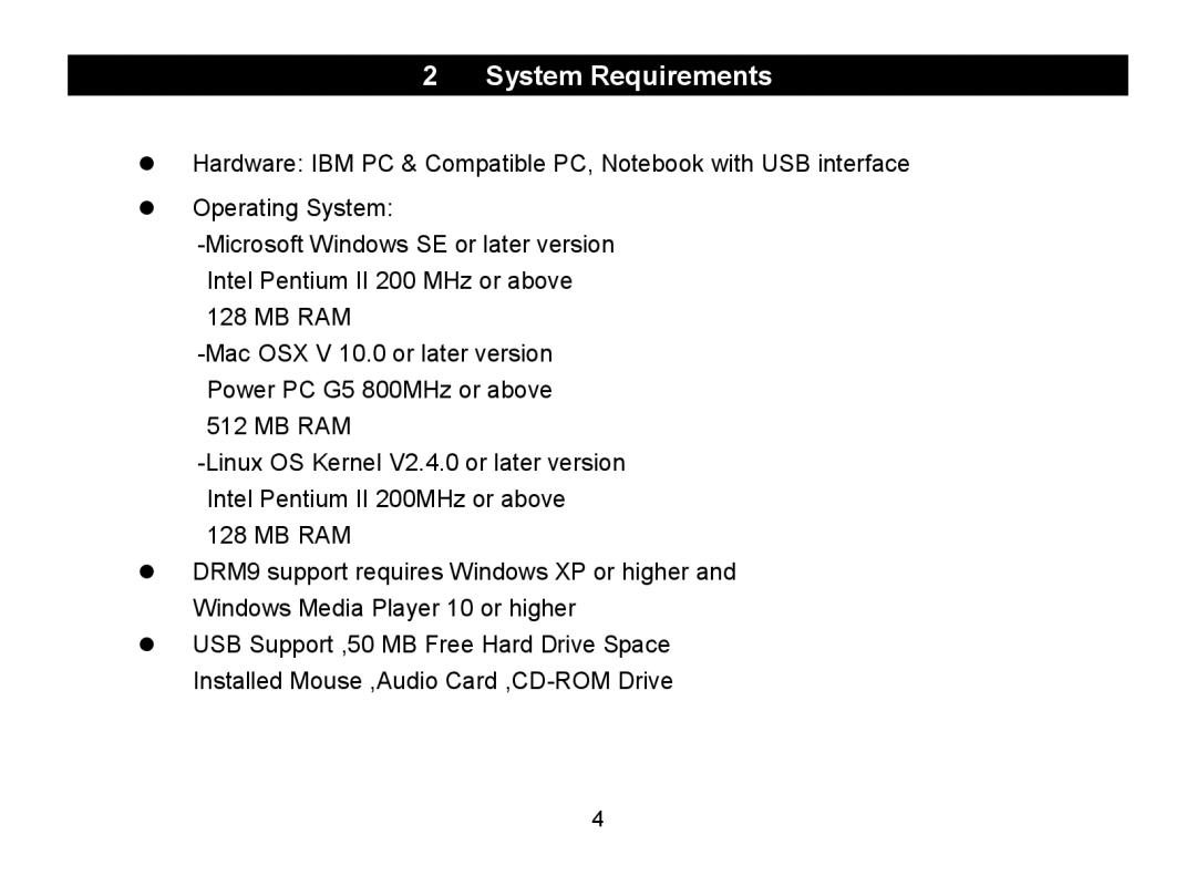 Nextar MA797 manual System Requirements 