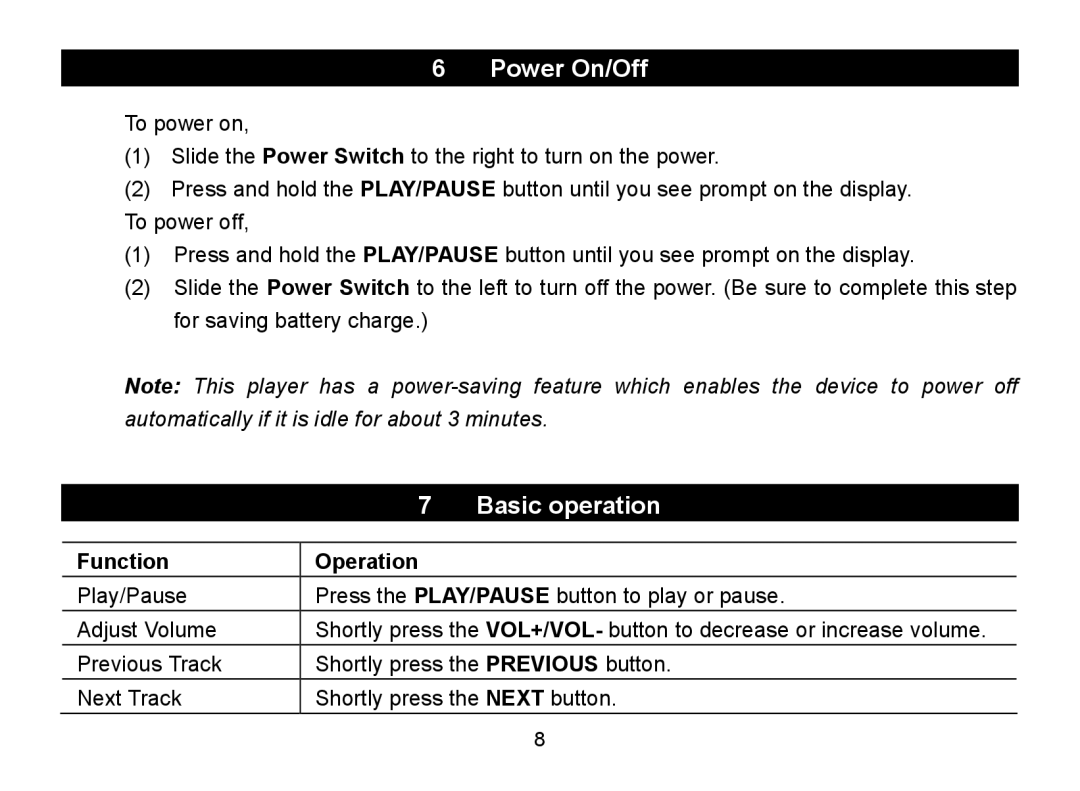 Nextar MA797 manual Power On/Off, Basic operation, Function Operation 