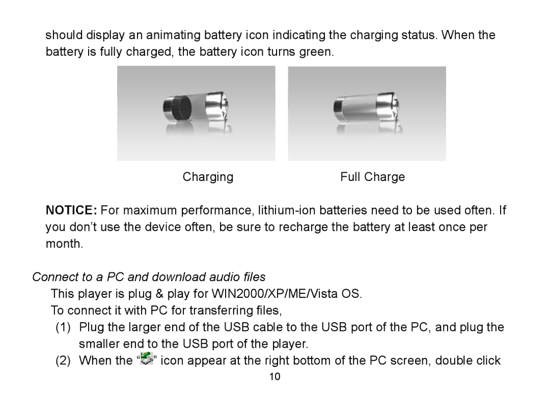 Nextar MA809 manual Connect to a PC and download audio files 