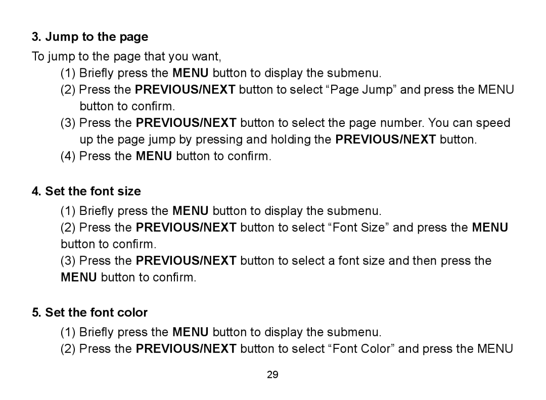 Nextar MA809 manual Jump to, Set the font size, Set the font color 