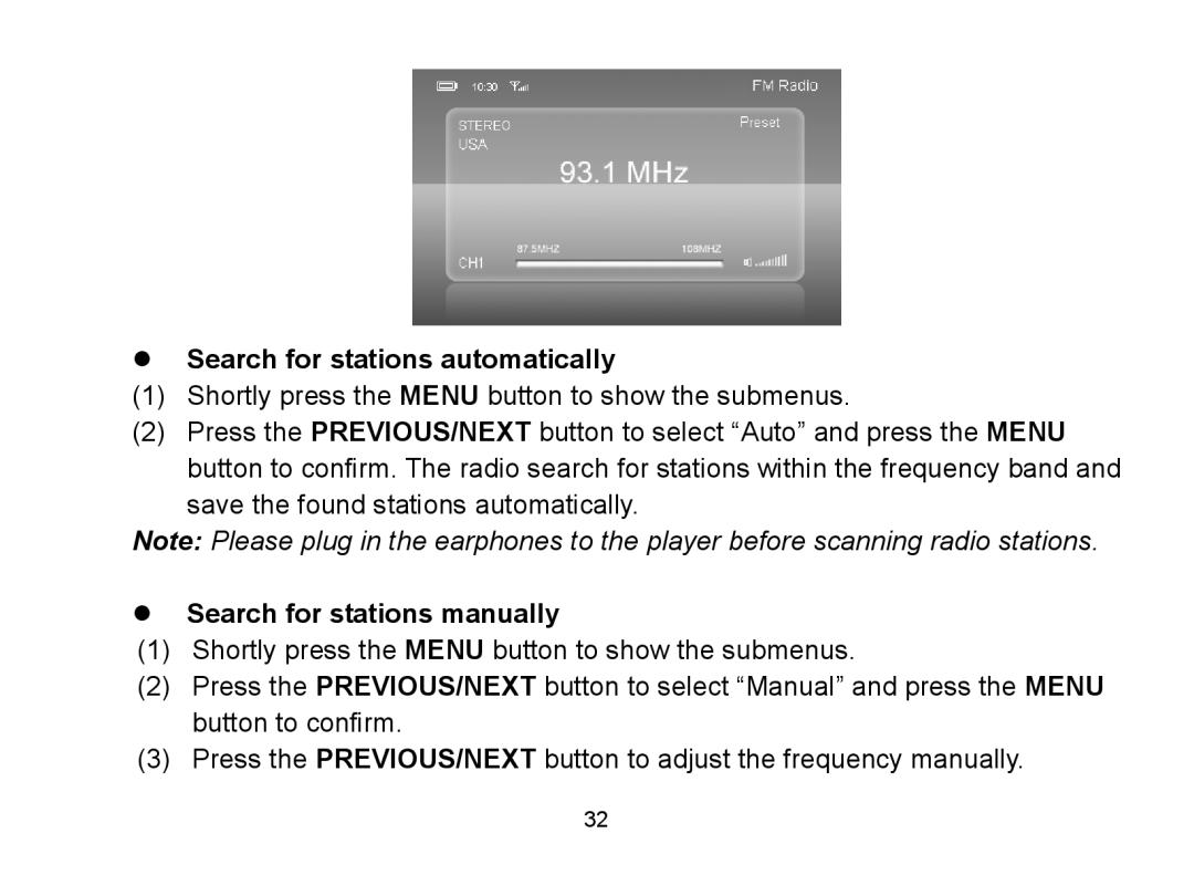 Nextar MA809  Search for stations automatically,  Search for stations manually 