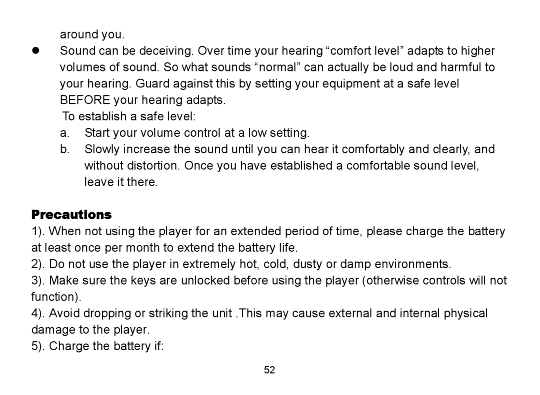 Nextar MA809 manual Precautions 