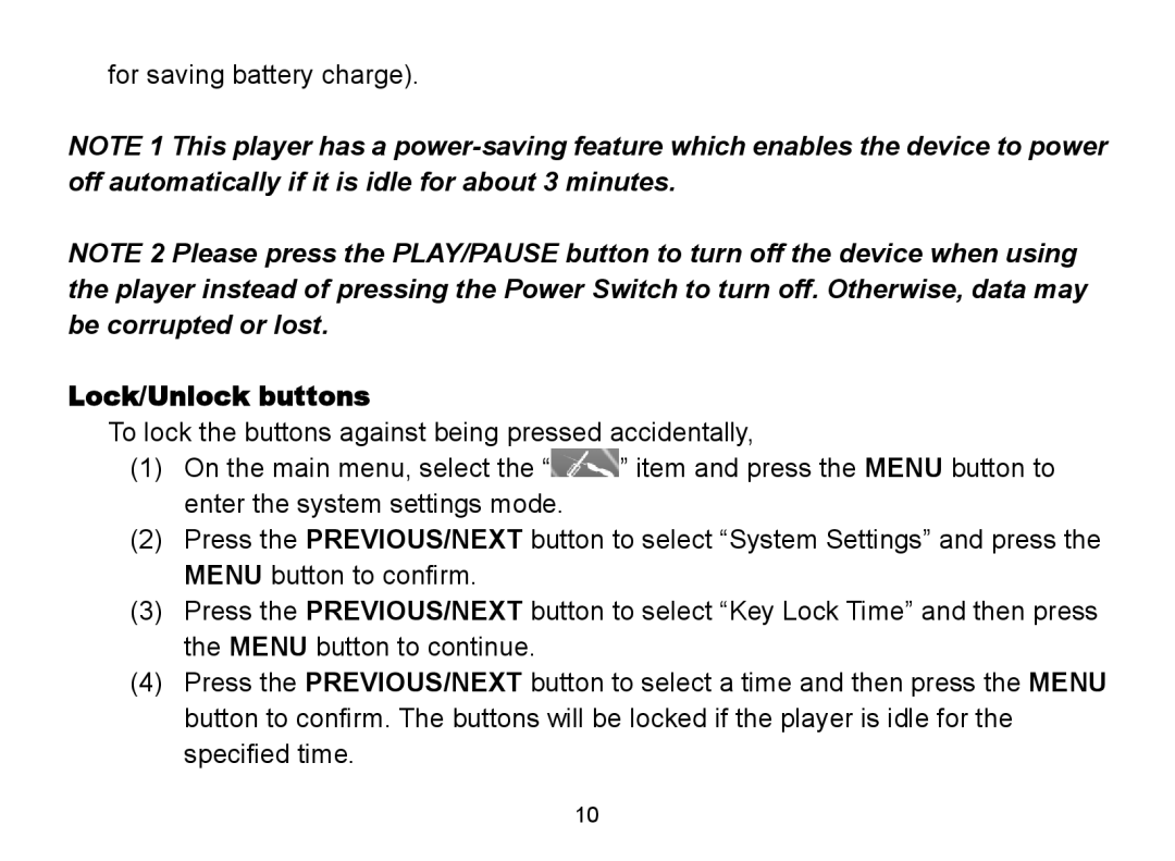 Nextar MA809 manual Lock/Unlock buttons 