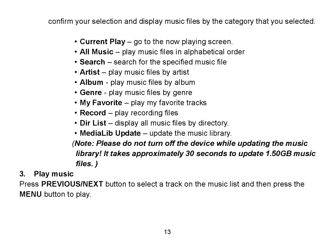 Nextar MA809 manual Play music 