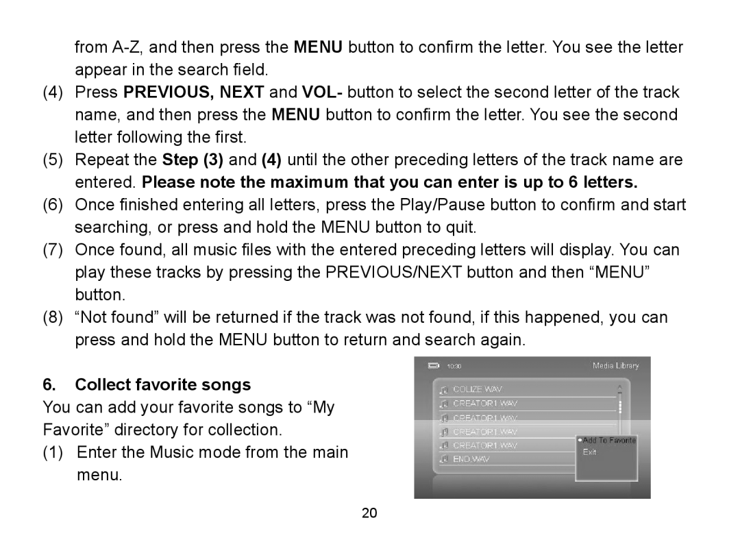 Nextar MA809 manual Collect favorite songs 