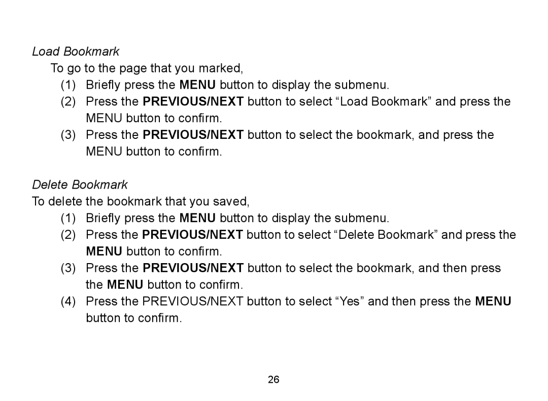 Nextar MA809 manual Load Bookmark 