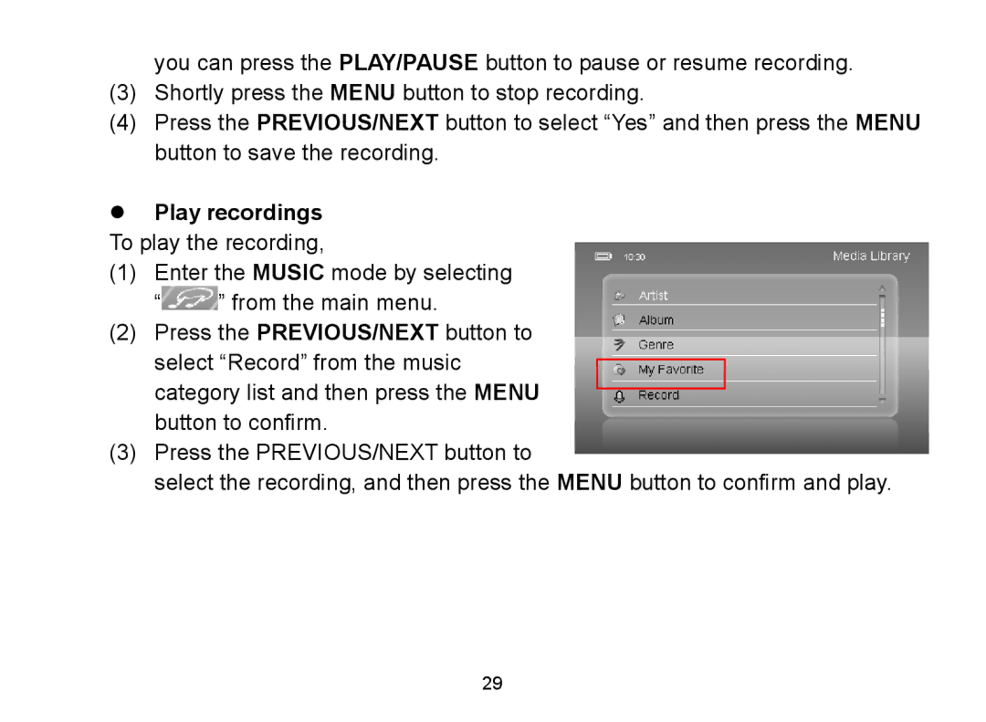 Nextar MA809 manual  Play recordings To play the recording 