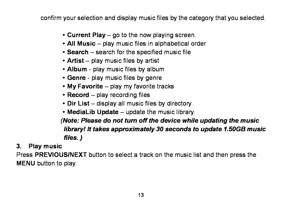 Nextar MA809 manual Play music 