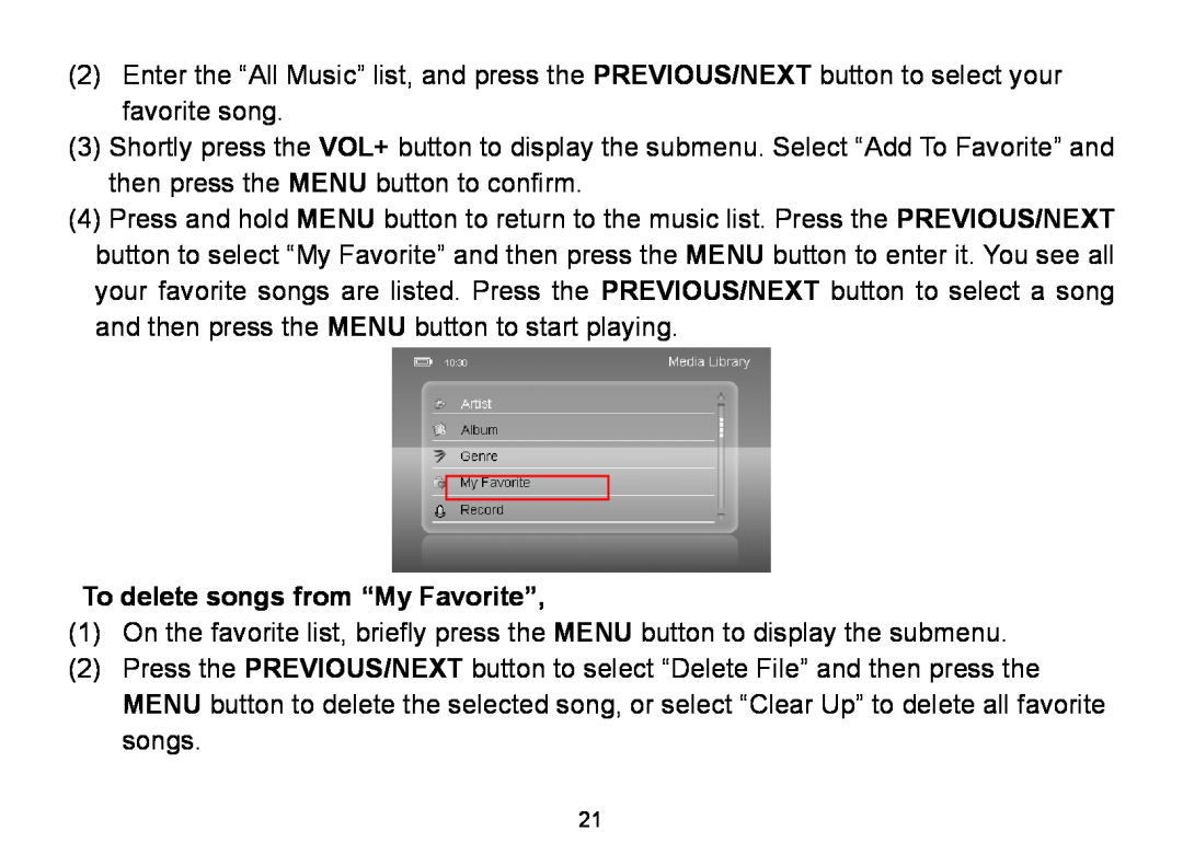 Nextar MA809 manual To delete songs from “My Favorite” 