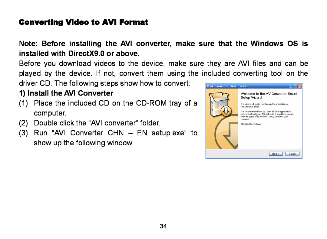 Nextar MA809 manual Converting Video to AVI Format, Install the AVI Converter 