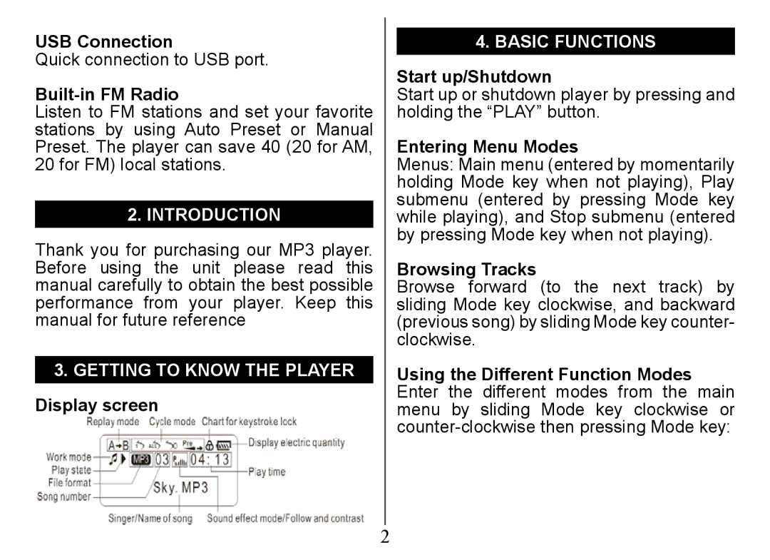 Nextar Ma828 instruction manual Introduction, Getting To Know The Player Display screen Basic Functions 