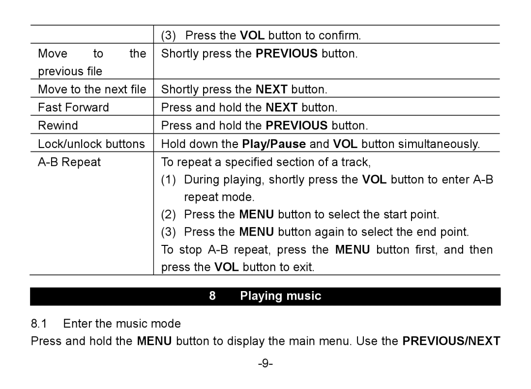 Nextar MA852s instruction manual Playing music 