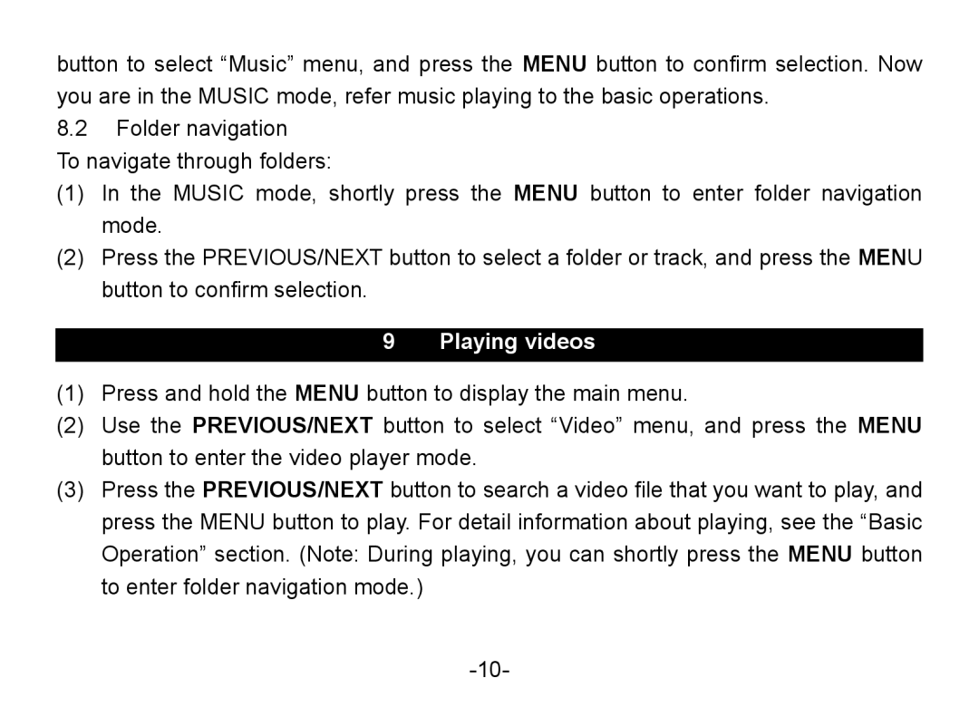 Nextar MA852s instruction manual Playing videos 