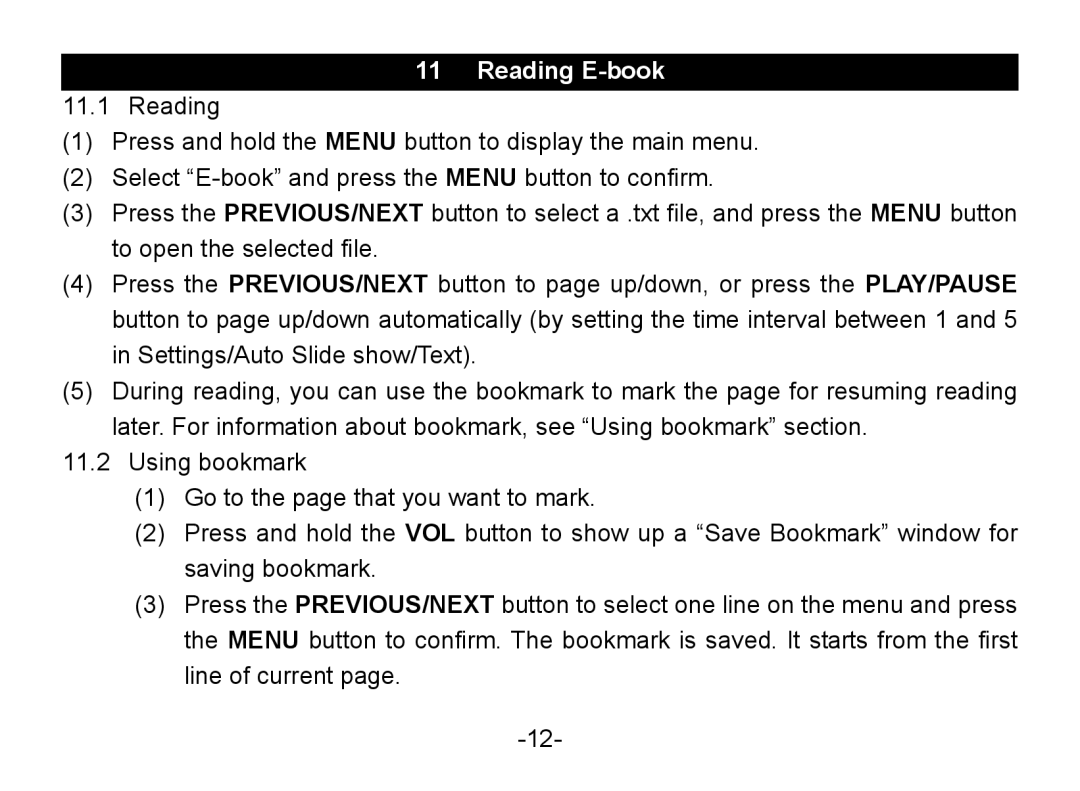 Nextar MA852s instruction manual Reading E-book 