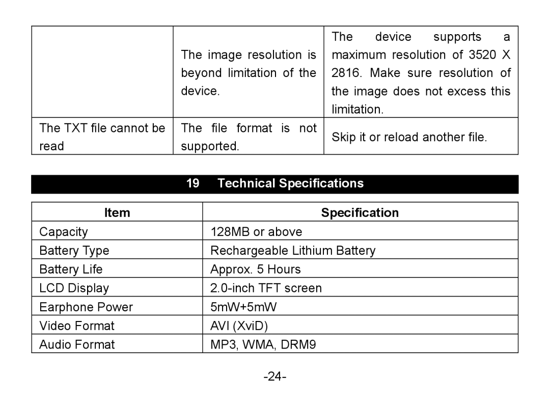 Nextar MA852s instruction manual Technical Specifications 