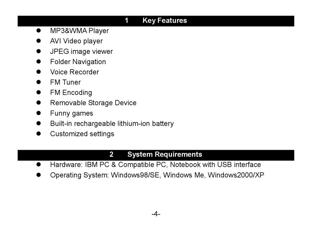 Nextar MA852s instruction manual Key Features, System Requirements 