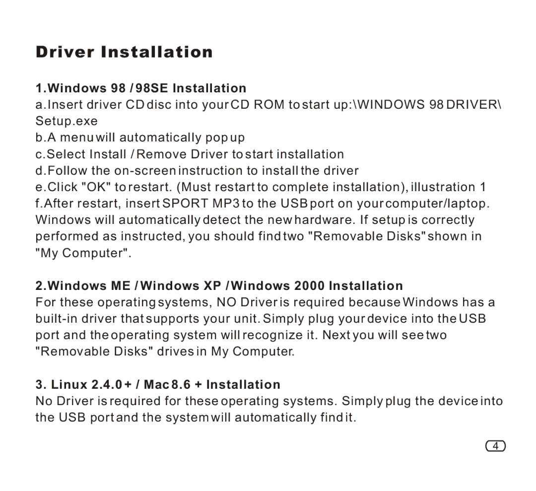 Nextar MA933ASC Driver Installation, Windows 98 / 98SE Installation, Windows ME / Windows XP / Windows 2000 Installation 