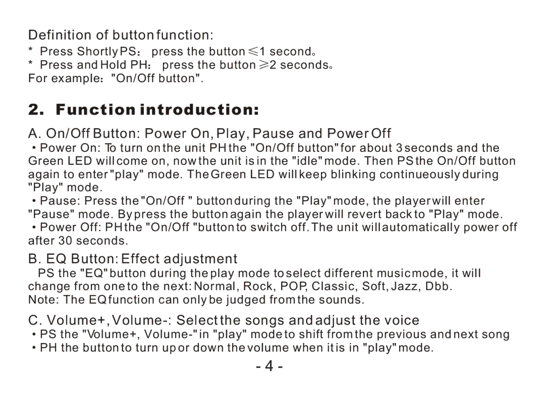 Nextar MA968 operation manual Function introduction, Definition of button function 