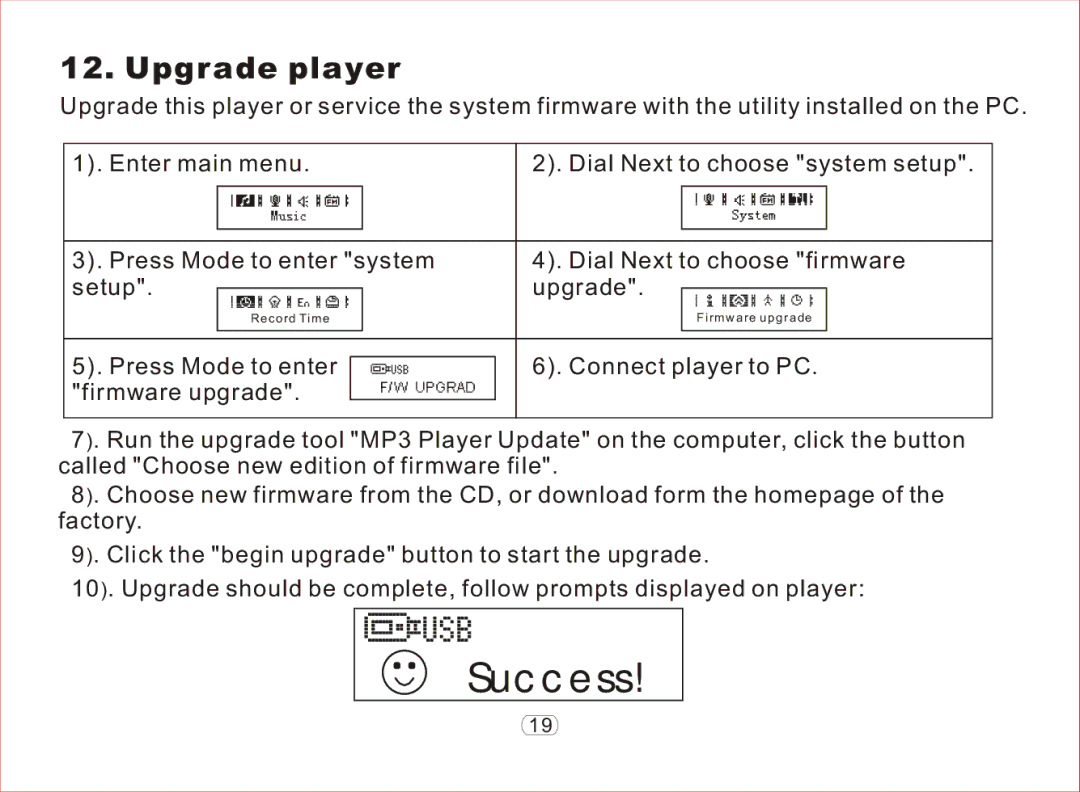 Nextar MA97T operation manual Success, Upgrade player 