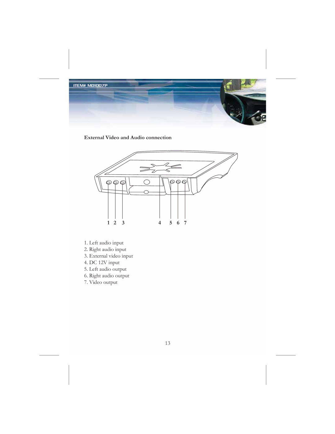 Nextar MD1007P instruction manual WHUQDO9LGHRDQG$XGLRFRQQHFWLRQ, &9LQSXW 