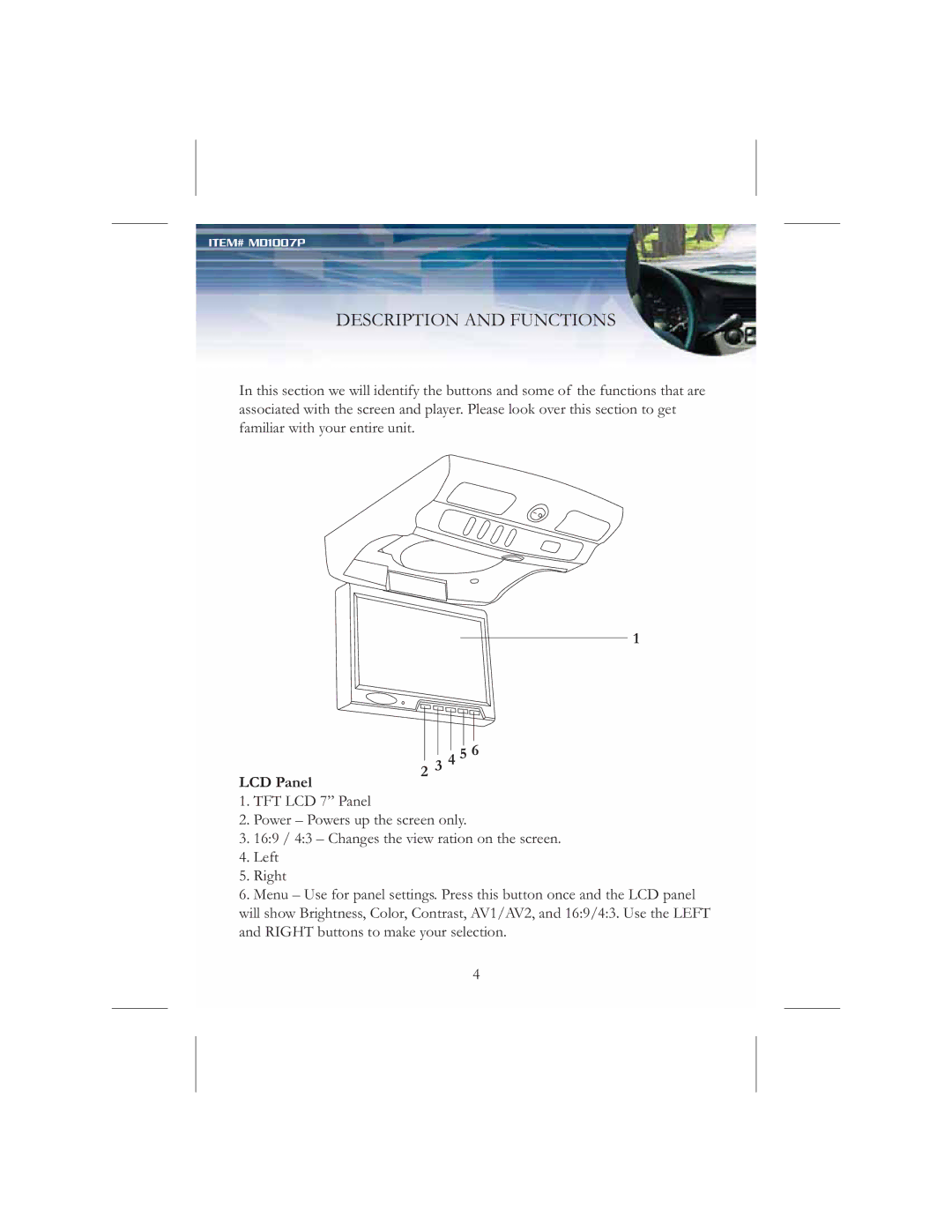 Nextar MD1007P instruction manual 37,21$181&7,216, 77/&µ3DQHO, /HIW 5LJKW 