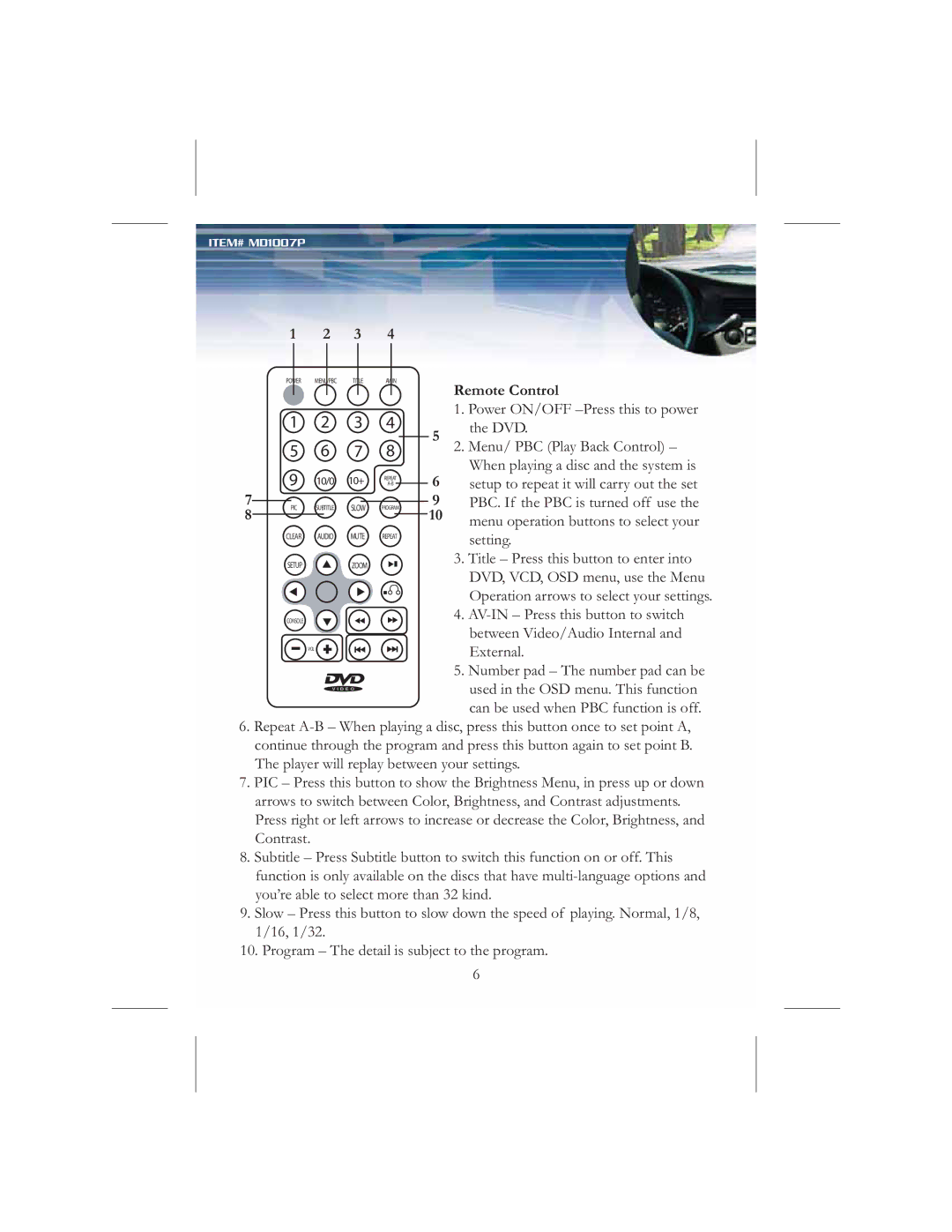 Nextar MD1007P instruction manual 5HPRWH&RQWURO, Vhwwlqj, 3URJUDP²7KHGHWDLOLVVXEMHFWWRWKHSURJUDP 