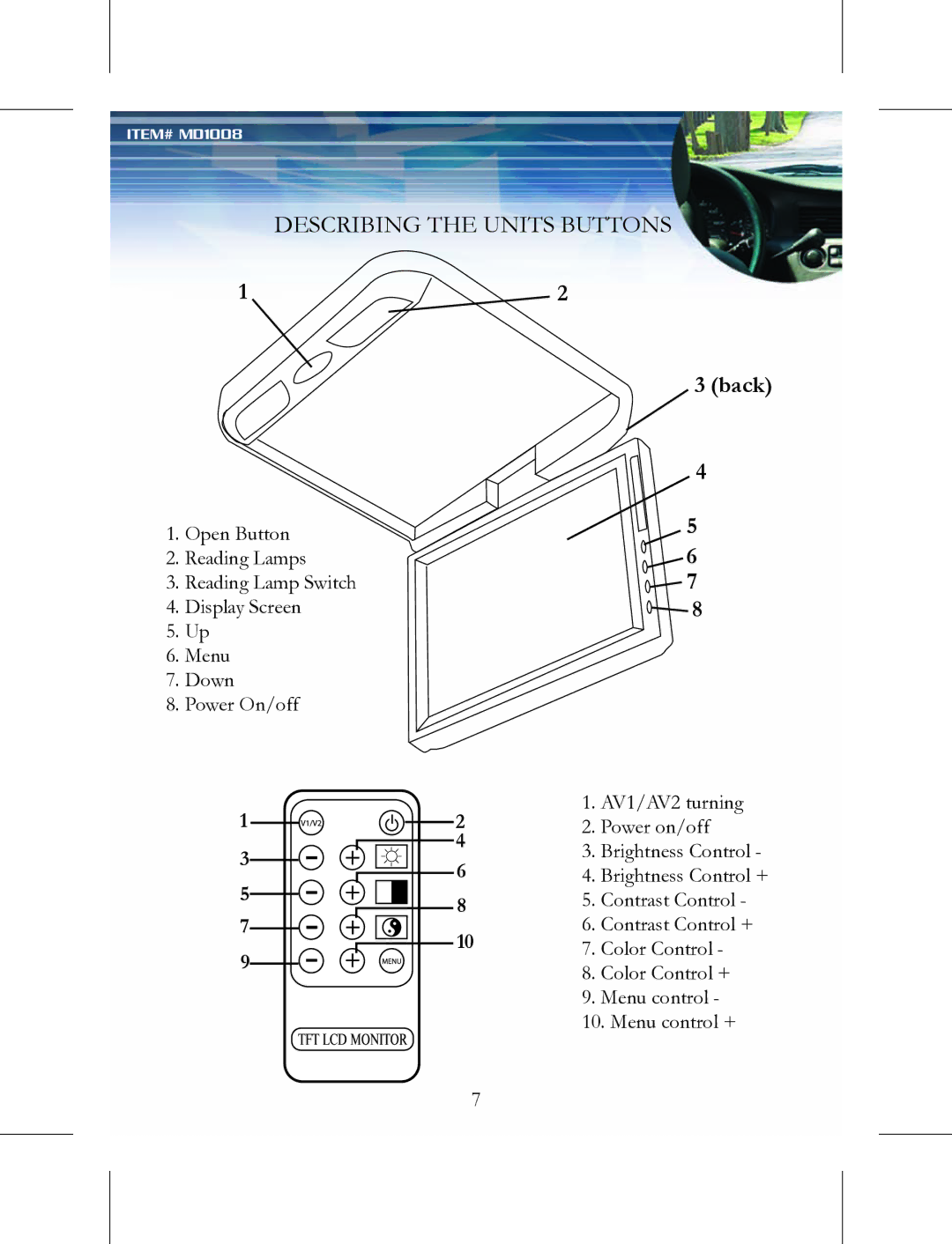 Nextar MD1008 instruction manual Describing the Units Buttons, Back 