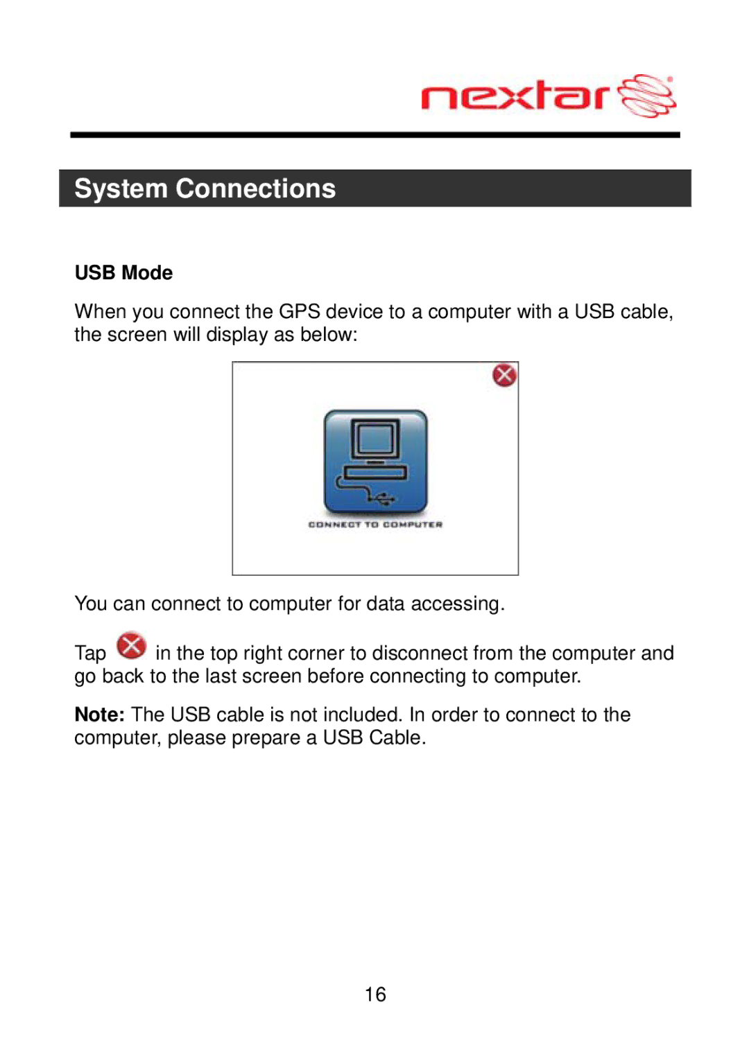 Nextar ME09EH, MEFH01 manual USB Mode 