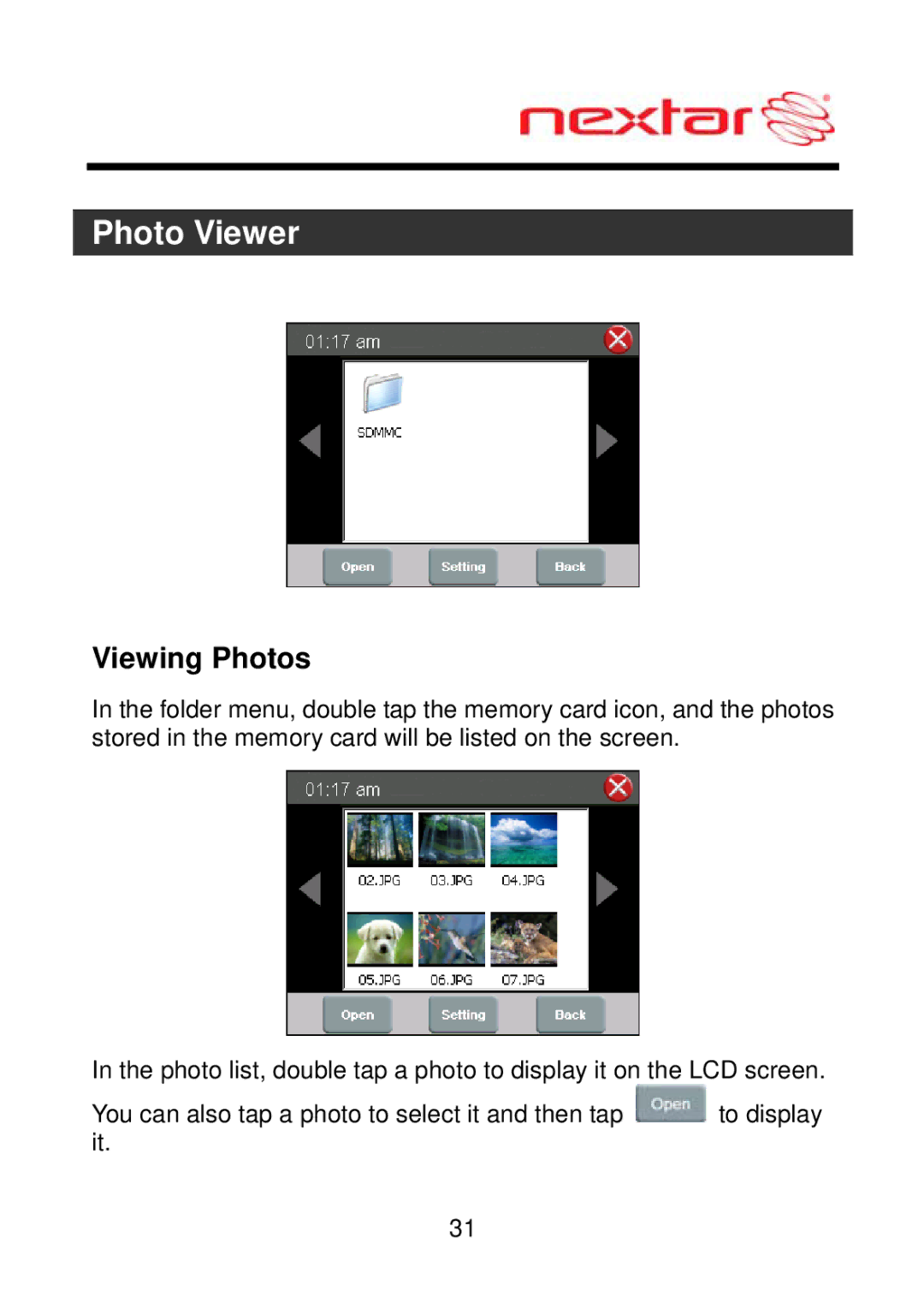 Nextar MEFH01, ME09EH manual Viewing Photos 