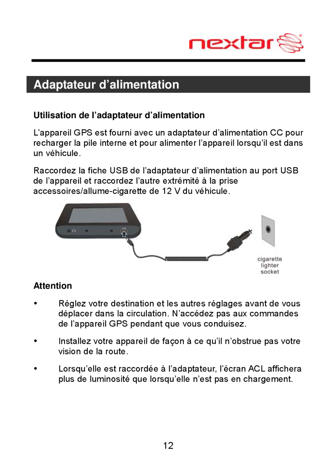 Nextar MEFH01, ME09EH manual Adaptateur d’alimentation, Utilisation de l’adaptateur d’alimentation 