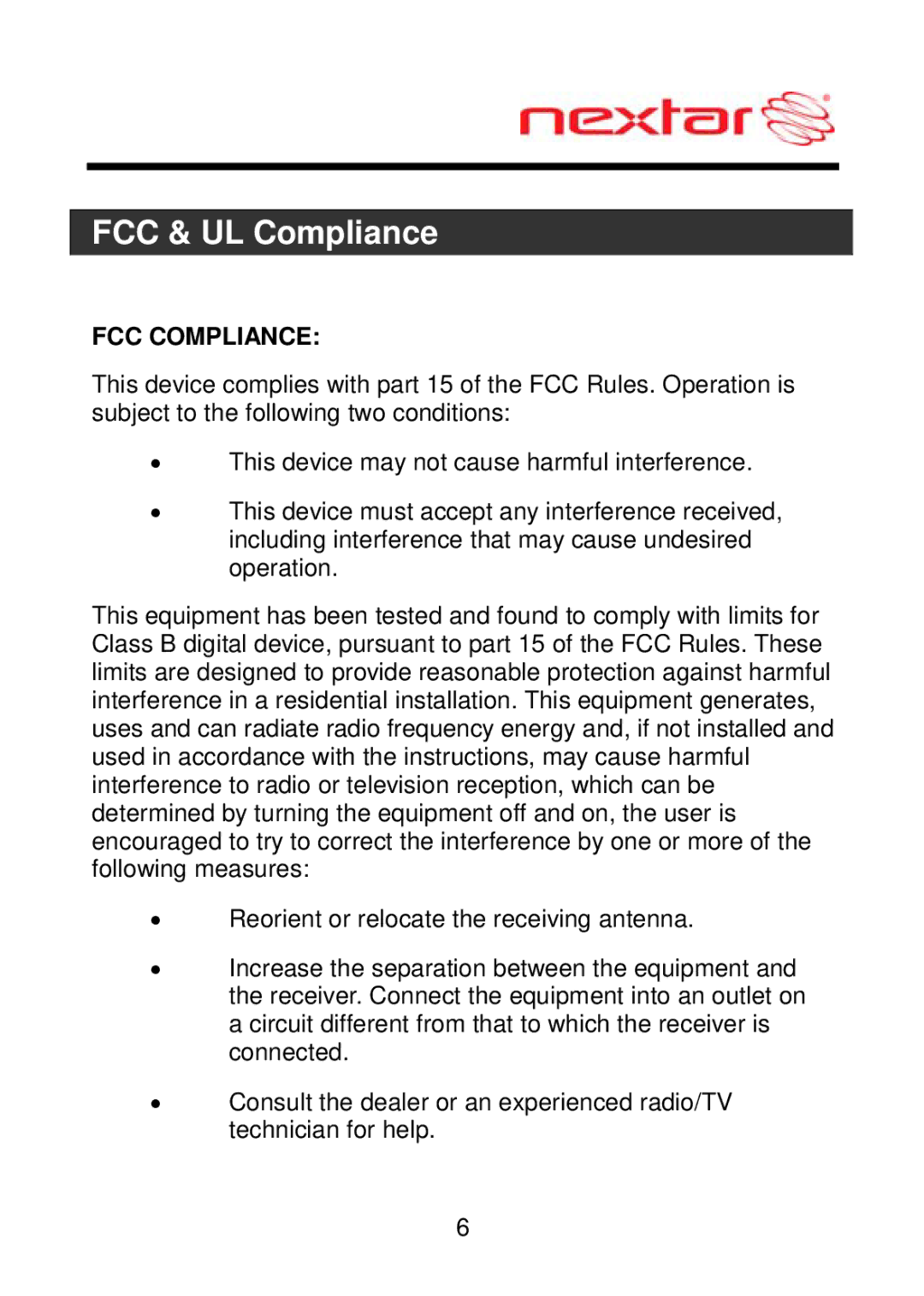 Nextar ME09EH, MEFH01 manual FCC & UL Compliance, FCC Compliance 