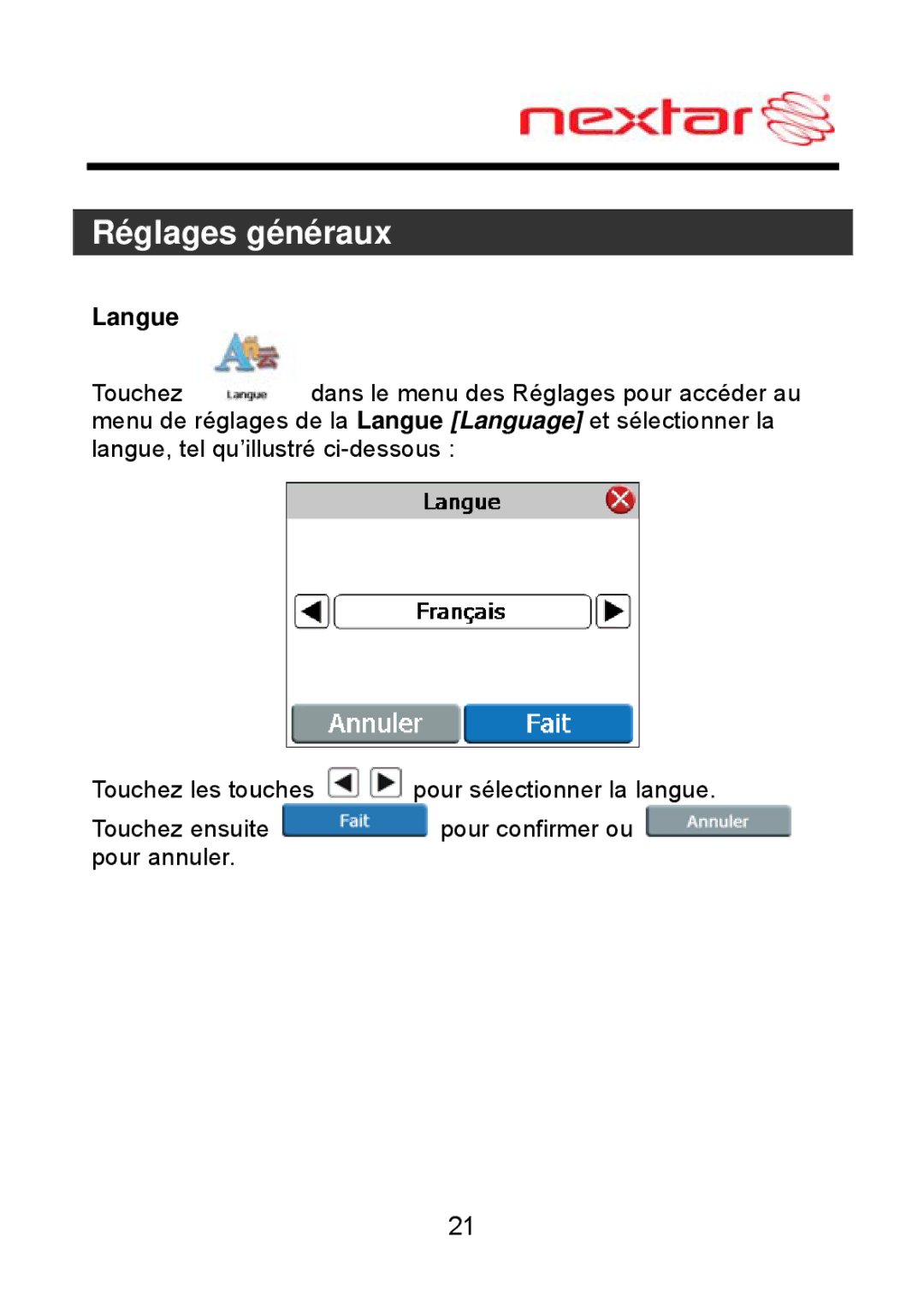 Nextar ME09EH, MEFH01 manual Langue 