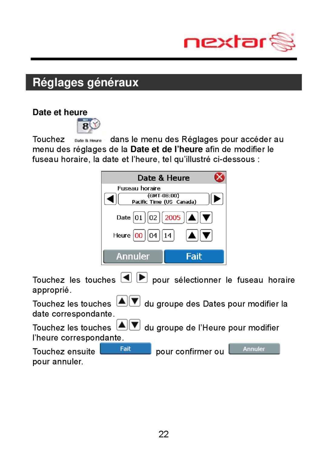 Nextar MEFH01, ME09EH manual Date et heure 