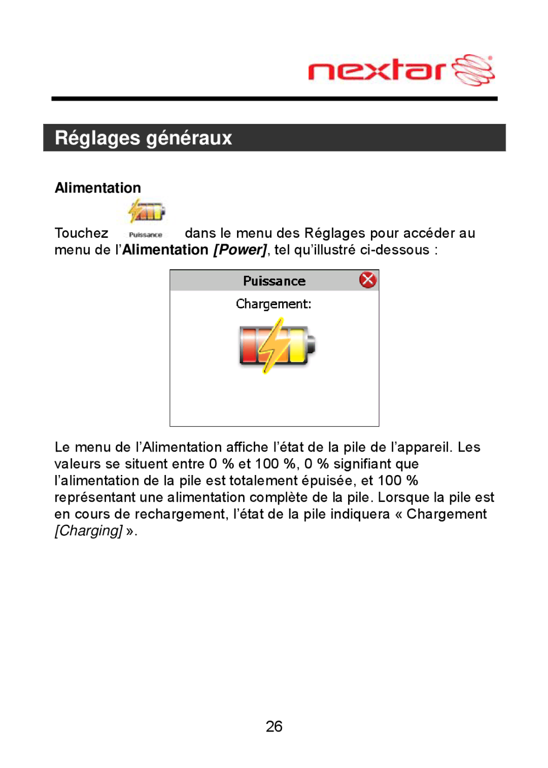 Nextar MEFH01, ME09EH manual Alimentation 