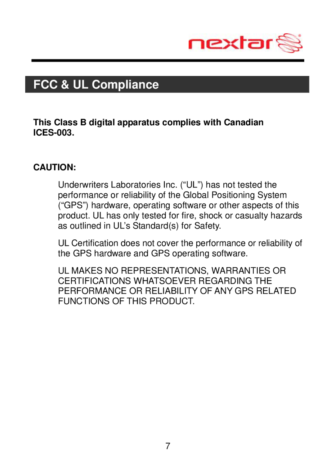 Nextar MEFH01, ME09EH manual FCC & UL Compliance 