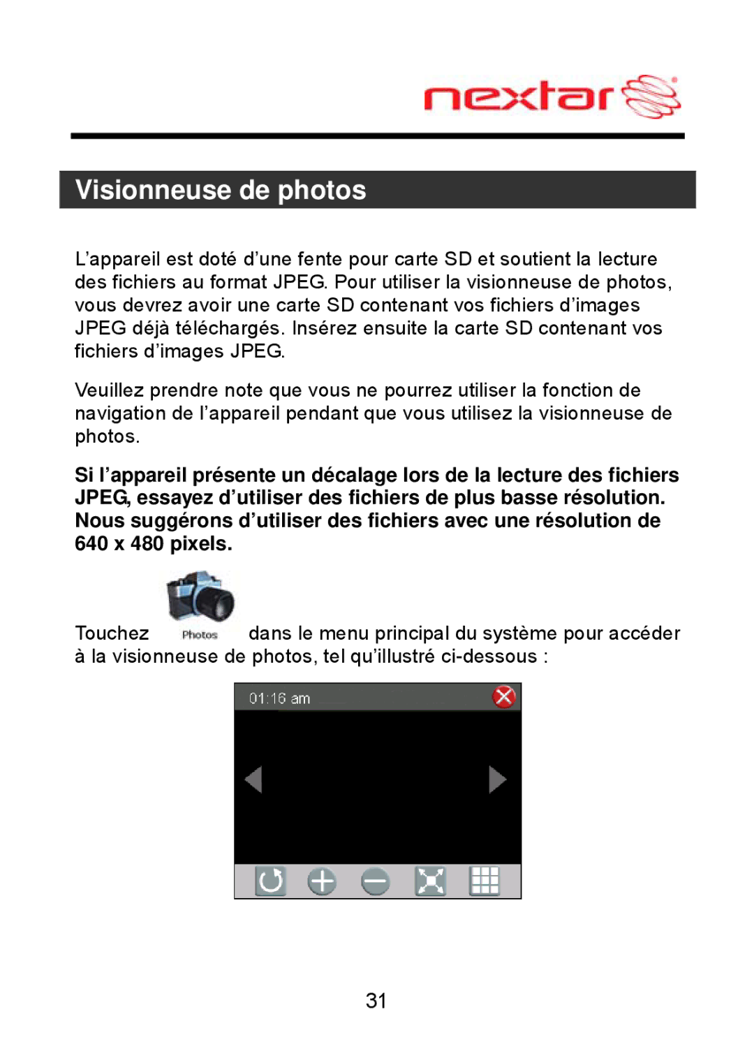 Nextar ME09EH, MEFH01 manual Visionneuse de photos 