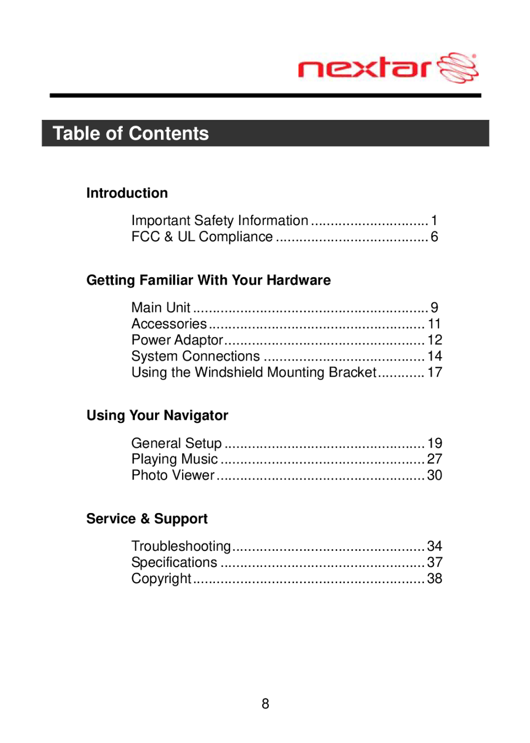 Nextar ME09EH, MEFH01 manual Table of Contents 