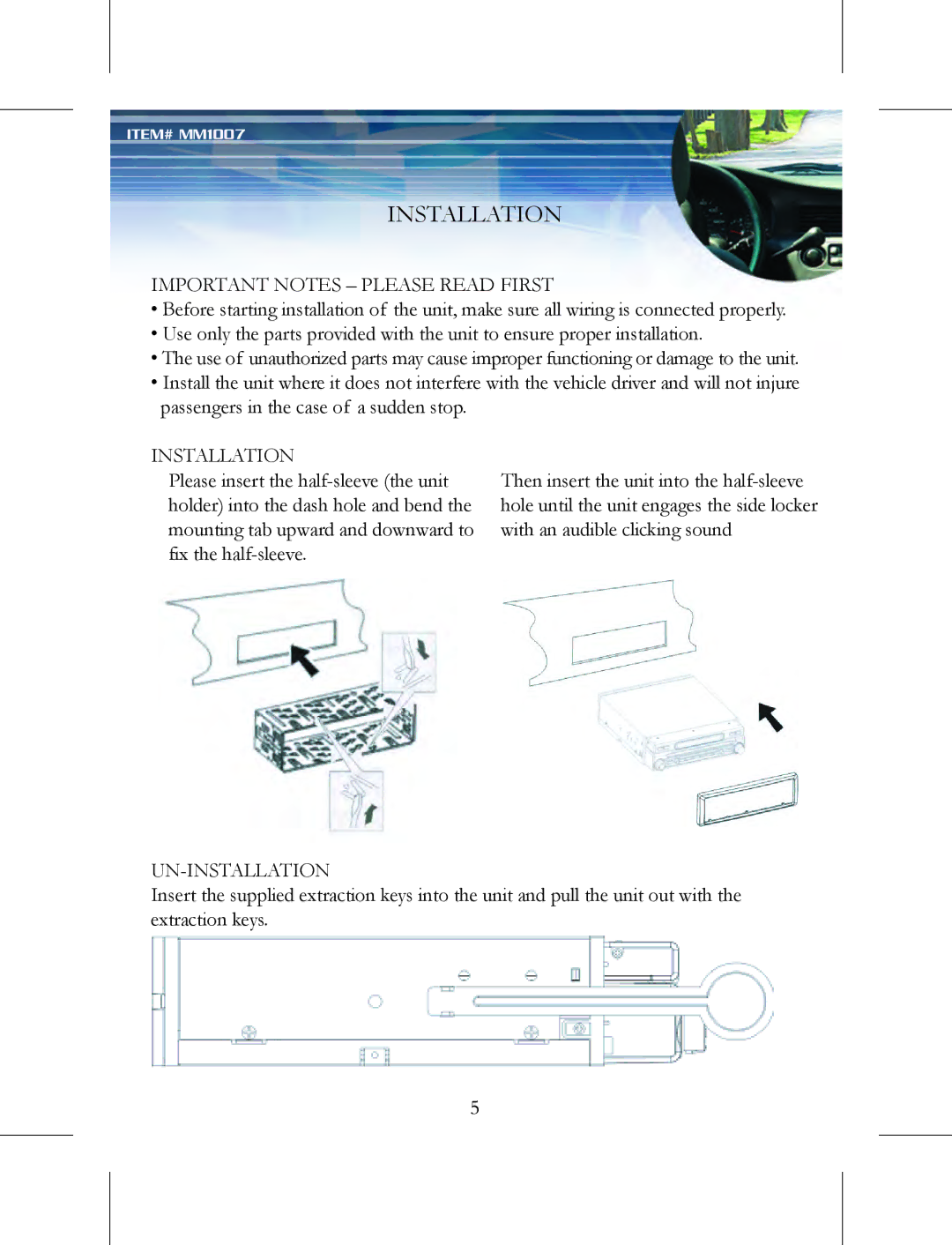 Nextar MM1007 instruction manual Important Notes Please Read First, Un-Installation 