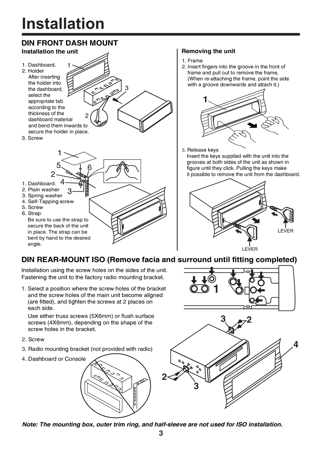 Nextar N CU 160 instruction manual Installation the unit, Removing the unit 