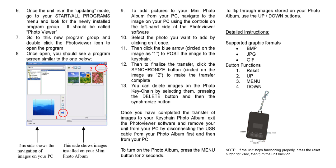 Nextar N1-501 instruction manual Bmp Jpg Gif, Menu Down 