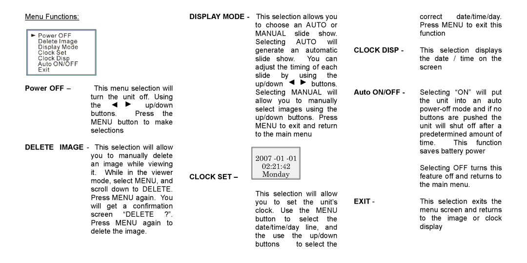 Nextar N1-501 instruction manual Clock SET, Auto ON/OFF 