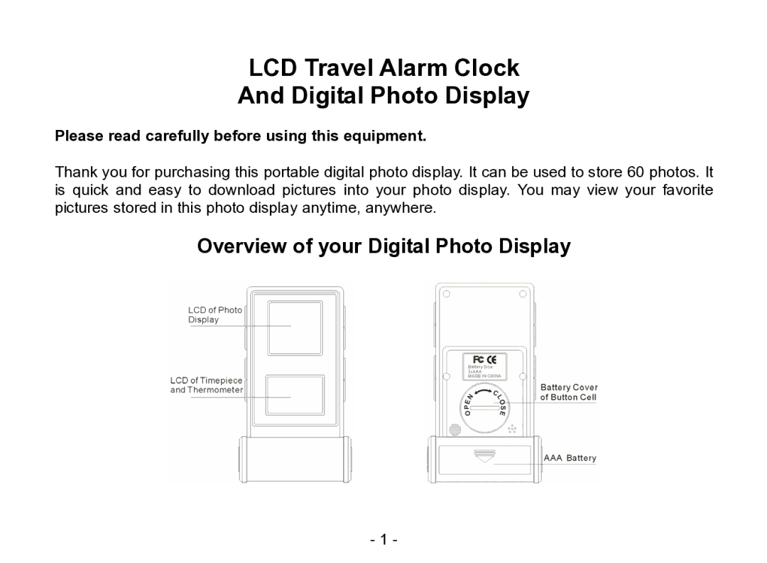 Nextar N1-504 manual LCD Travel Alarm Clock Digital Photo Display, Please read carefully before using this equipment 