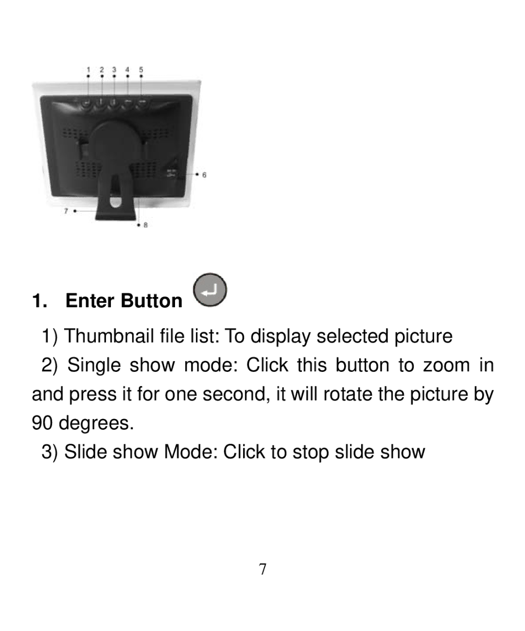 Nextar N3-502 user manual Enter Button, Thumbnail file list To display selected picture 