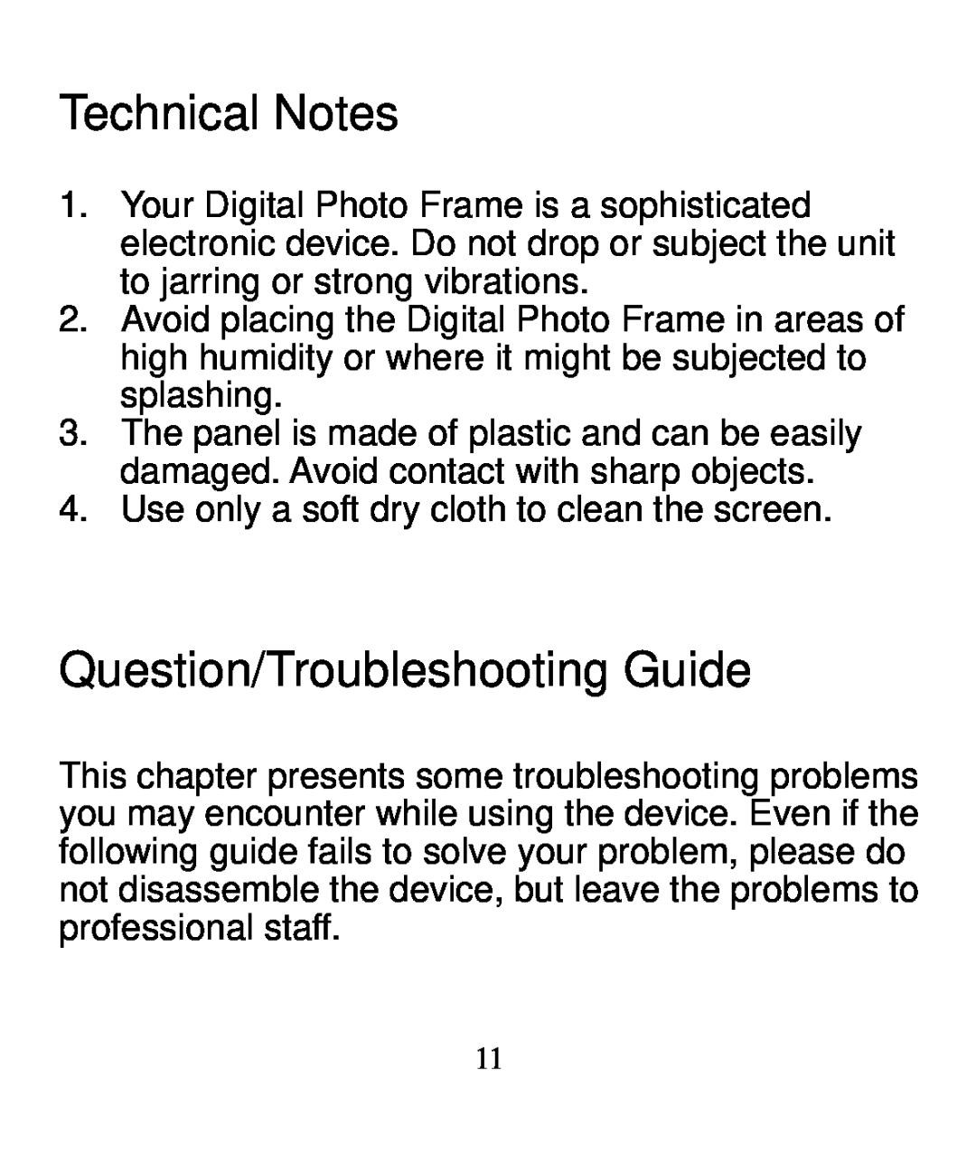 Nextar N3-502 user manual Technical Notes, Question/Troubleshooting Guide 