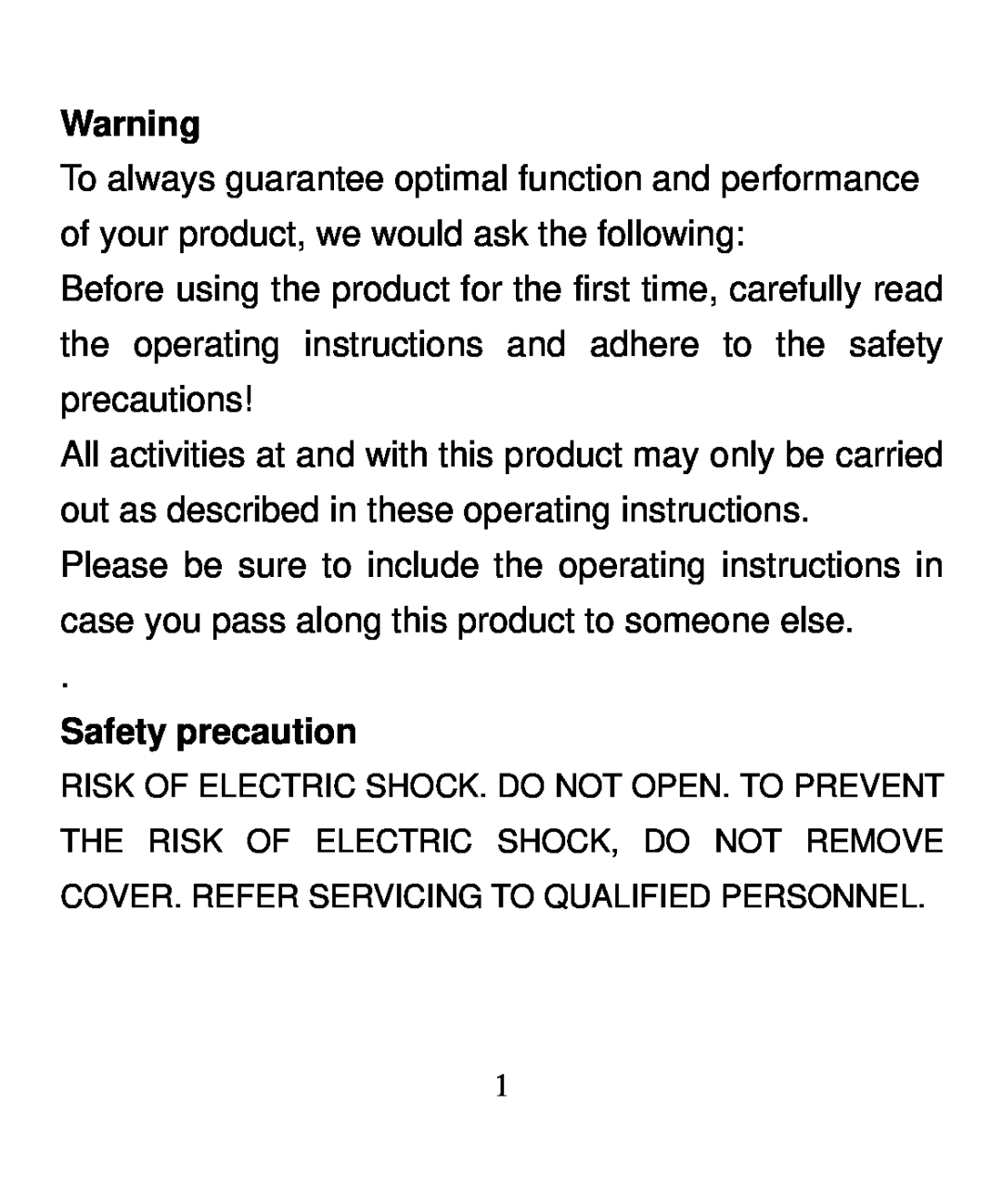 Nextar N3-502 user manual Safety precaution 