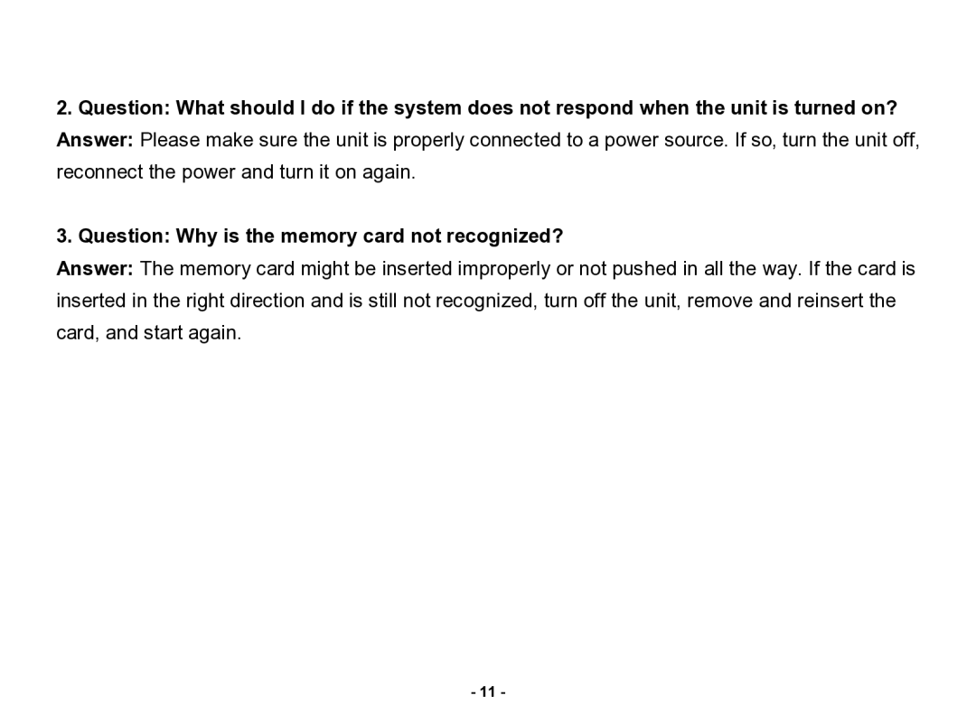 Nextar N3-505 manual Question Why is the memory card not recognized? 